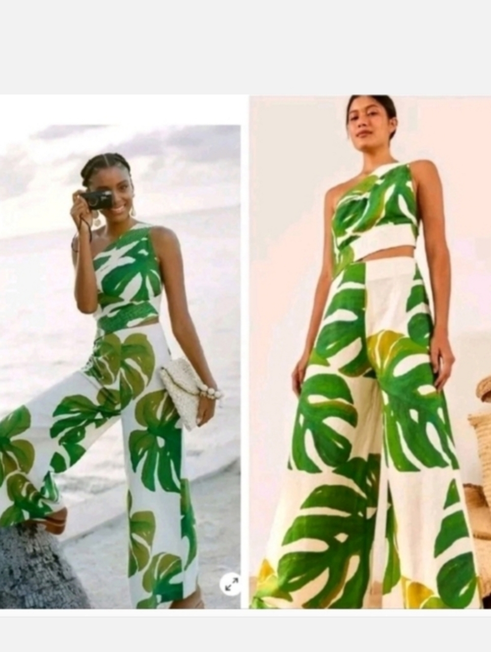 FARM Rio Green Tropical-Print One-Shoulder Jumpsuit